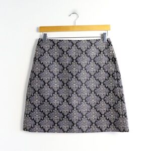 NWT Loft jacquard skirt damask print mini short straight 2 new XS metallic shine
